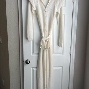 Elegant Cream Jumpsuit with Belt